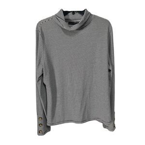 Tahari Black White Stripe Long Sleeve Women's‎ XL Cropped Turtleneck
